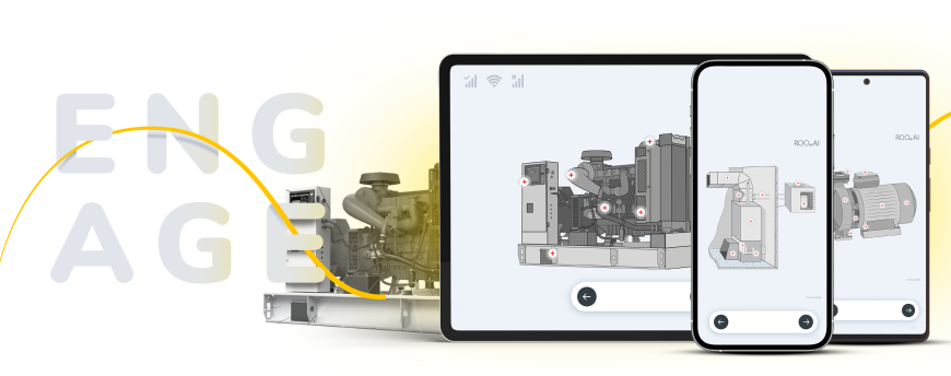 ROO.AI visual equipment interface on tablet and phones